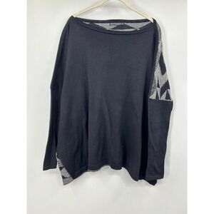 Matthildur Black Gray Geometric Baby Alpaca Pima Cotton Knit Sweater Small